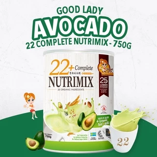 Bột ngũ cốc dinh dưỡng cao cấp 22+ Complete Nutrimix - Organic Avocado (vị Bơ hữu cơ) 750g hộp thiếc.