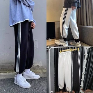 Quần Jogger Thể Thao 3 Sọc Ống Bom Ống Suông Hoặc Rút Dây Bo Gấu Unisex Nam Nữ