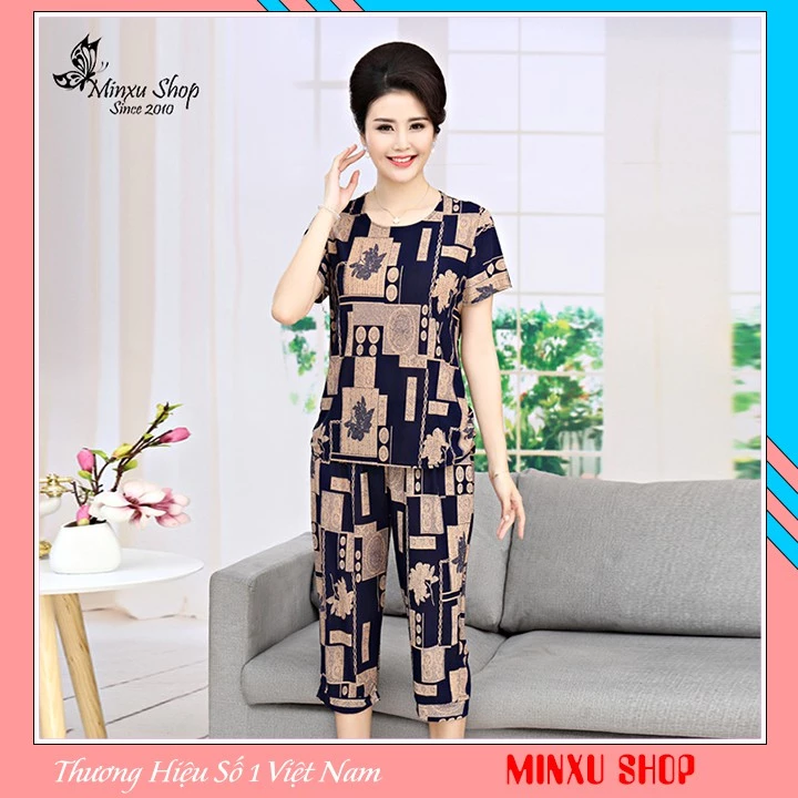Bộ Trung Niên Mặc Nhà, Bộ Ngủ Vải Lanh Lạnh (Thun Lạnh) Mát Lịm, Dáng Áo Ngắn Tay Quần Lửng Sang Trọng Lịch Sự Mã GTL