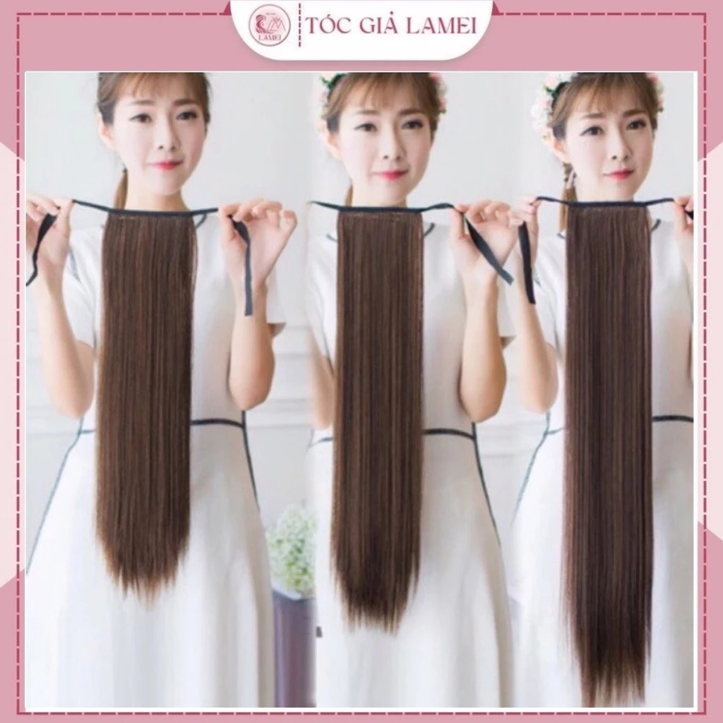 Tóc giả nữ cột buộc thẳng 50cm kèm ảnh thật