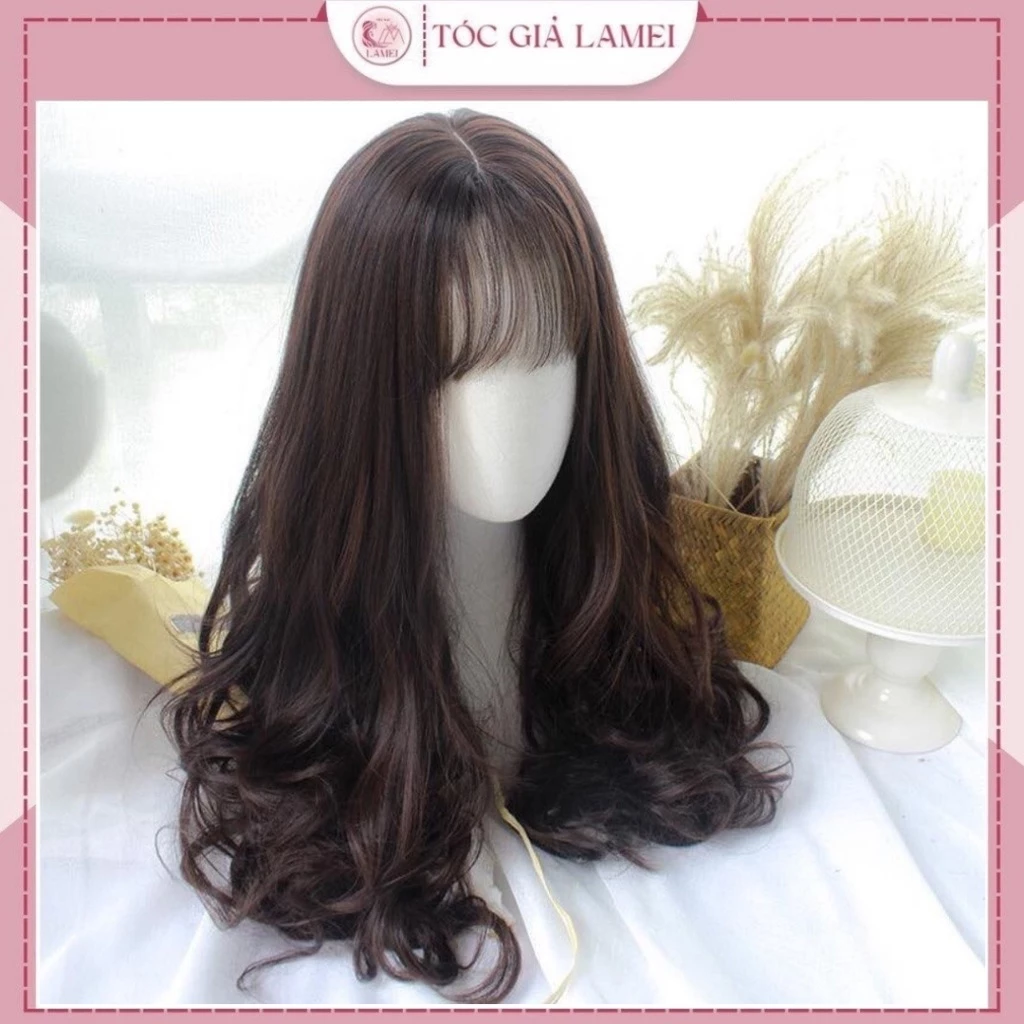 Tóc giả nữ cả đầu  nguyên đầu xoăn dài 50cm tặng lưới