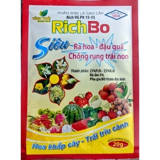 phân bón Rich Bo 20g, kích thích ra hoa đậu quả, ra hoa đồng loạt, chống rụng hoa và quả non, lớn quả