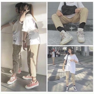 Quần Kaki Nam Nữ Baggy Ống Suông Basic Unisex - Kiểu quần baggy nam ống rộng màu đen và be