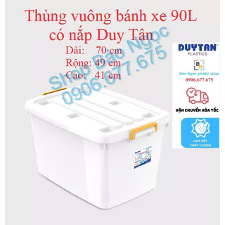 Thùng nhựa bánh xe đựng đồ Duy Tân 90L chọn màu quai