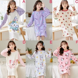 Thanh toán khi nhận hàng Đầm Ngủ Cotton Tay Dài In Họa Tiết Hoạt Hình luyoo28 Cho Bé Gái