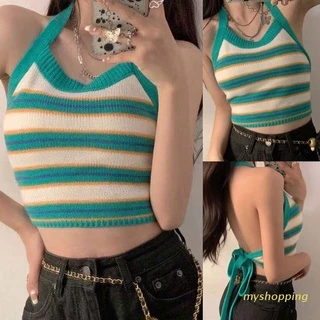 Áo Crop Top Hai Dây Dệt Kim Hở Lưng Gợi Cảm Nhiều Màu Tùy Chọn Cho Nữ