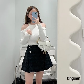 TINGOAN® - Áo len xù dáng lửng khoét hai vai trắng SOMI TOP/WH