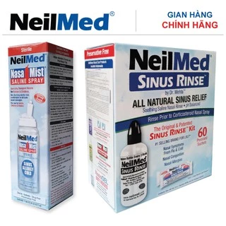 Combo NeilMed 24 Protect gồm 1 bình rửa 240ml kèm 60 gói muối và 2 chai xịt rửa mũi phun sương 75 ml