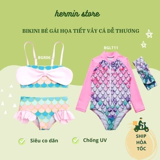 Đồ bơi bé gái - Bikini bé gái họa tiết vẩy cá nổi bật cho bé 6-18kg