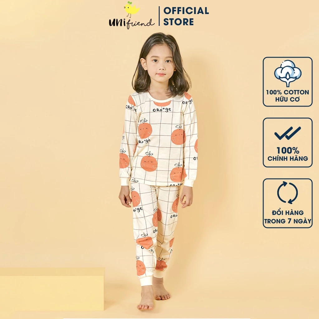 Đồ bộ tay dài quần áo thun cotton mịn mặc nhà mùa hè cho bé gái  và bé trai Unifriend Hàn Quốc U2023-15