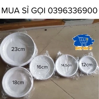 (SET 10) Đĩa nhựa mỏng trắng dùng 1 lần 5 cỡ to bé , đĩa nhựa ăn bánh sinh nhật