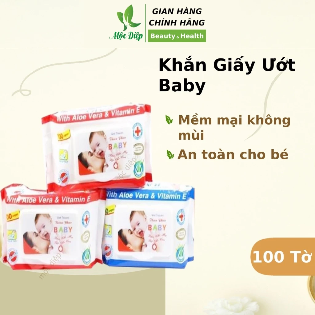 Khăn giấy ướt baby Thiên Phúc 100 tờ 1 gói không mùi, mềm mại an toàn cho bé khăn ướt khăn giấy khô