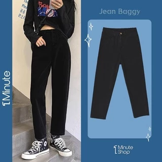 Quần baggy jean nữ lưng cao 1Minute (nhiều màu, có bigsize) - Quần bò baggy cạp cao QJ018 Xanh Đậm