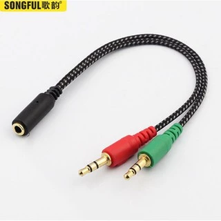 Cáp gộp audio và mic 3.5mm Jack gộp tai nghe 3.5 dây dù chống đứt