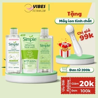 [Combo Simple] Tẩy trang 200ml + Sữa rửa mặt 150ml + Nước hoa hồng 200ml cho da sạch khỏe đàn hồi - vibesvietnam