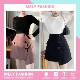 Chân váy ngắn chữ A lưng cao vạt lệch 3 khuy phong cách trẻ trung năng động phong cách Hàn Quốc Mely Fashion CV05