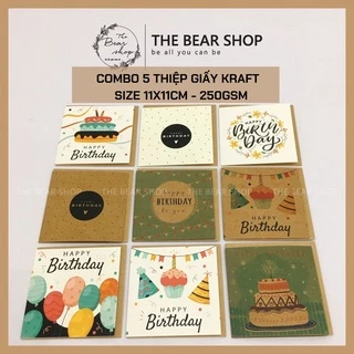 Combo 5 thiệp sinh nhật handmade vintage giấy kraft - Kích thước 11x11cm hàng loại 1 - The Bear Shop