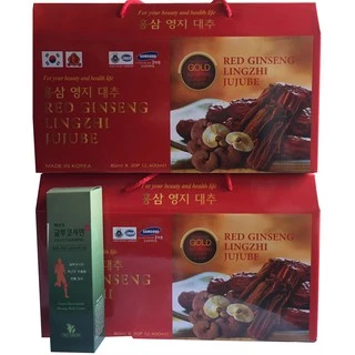 Combo 2 hộp Nước hồng sâm Linh chi Táo đỏ-RED GINSENG LINGZHI JUJUBE GOLD 30 gói x 80ml, tặng dầu lạnh