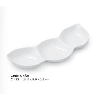 Chén chấm 3 ngăn nhựa melamine màu trắng cao cấp (Horeca Melamine)