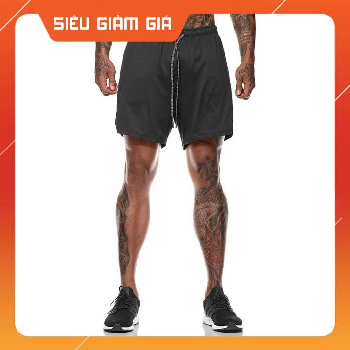 KHUYẾN MÃI LỚN Quần Short Tập Gym Chạy Bộ Thể Thao Nam 2 Lớp