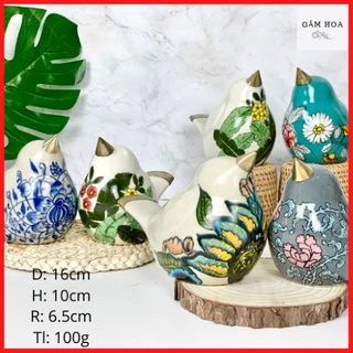 🔥𝐇𝐎𝐓🔥 Chim gốm (Gấm Hoa ceramics) bịt đồng, hoạ tiết vẽ tay nghệ nhân decor trang trí bình hoa, trang trí phòng khách