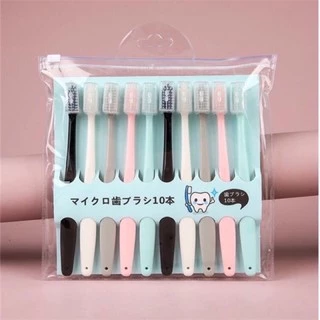 Set 10 Bàn Chải Đánh Răng Hàn Quốc Có Nắp Tặng Kèm Túi Zip Kháng Khuẩn