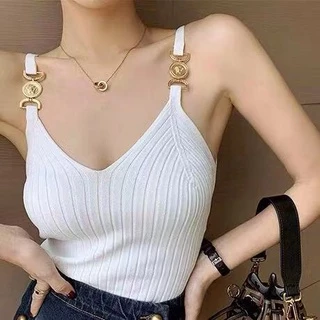 Áo croptop QKOOLE không tay cổ chữ V phong cách Hàn Quốc cho nữ