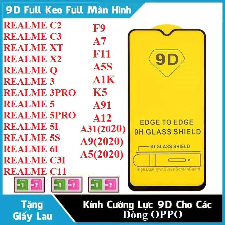 Kính cường lực full màn OPPO F9/ A7/ F11/ A5S/ A1K/ K5/ A91/ A12/ A31/ A9(20)/ A5(20)/ ......