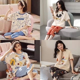 Đồ bộ nữ dễ thương, pyjama, bộ ngủ cotton mặc nhà tay cộc quần lửng mùa hè chất vải mềm mịn thoáng khí L02