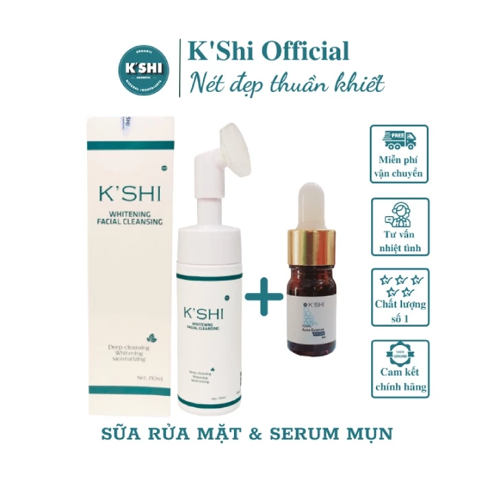 Combo Sữa Rửa Mặt Cho Da Mụn Và Serum Sạch Mụn K'shi, Dưỡng Da Trắng Sáng Ngừa Thâm Kshi