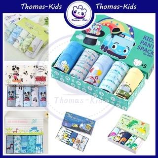 [THOMAS KIDS] Set 5 Quần Lót Cotton Thoáng Khí In Họa Tiết Hoạt Hình Cho Bé Trai 2-13 Tuổi