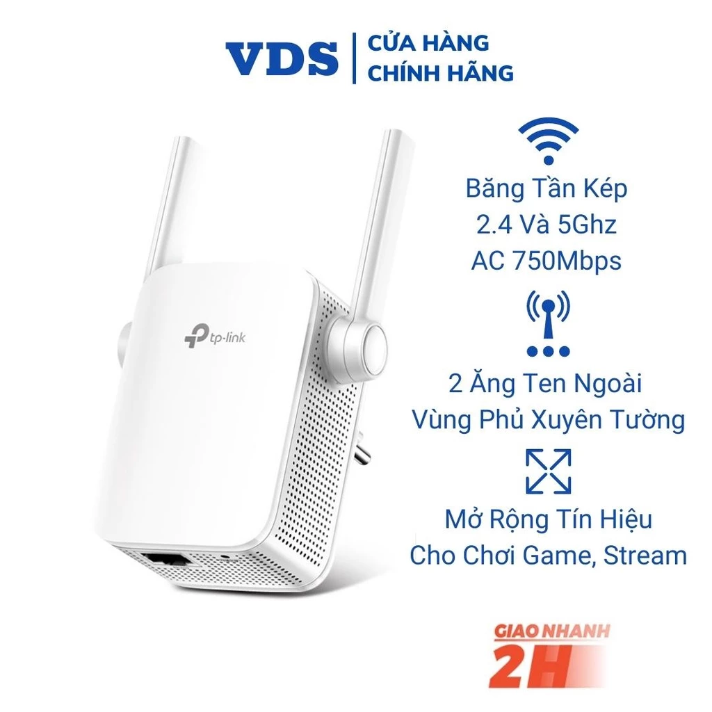 Bộ kích sóng wifi TP-Link RE205 băng tần kép 2.4 và 5ghz, cục hút mở rộng wifi chuẩn AC 750Mbps VDS SHOP