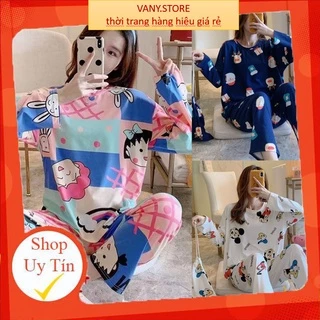 Đồ Bộ Nữ ❤️FREESHIP❤️ Đồ Ngủ Nữ Đẹp pyjama dài tay phối hình họa tiết đáng yêu- Quần Áo Ngủ trẻ trung hiện đại mã QA03