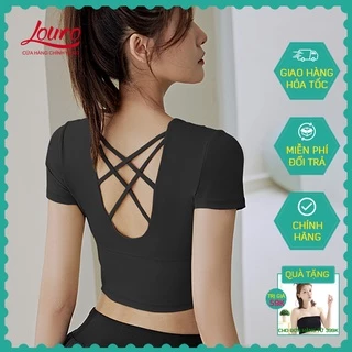 Áo croptop ôm body dây chéo Louro LA32, kiểu áo tập gym yoga nữ sẵn mút ngực, chất liệu co giãn, thoáng mát