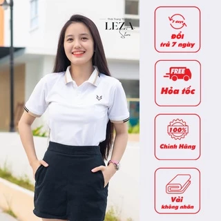 Áo Công Sở Polo Nữ Thương Hiệu Leza Màu Trắng Viền Be Đen Thoáng Mát Phù Hợp Đi Chơi, Đi Học, Đi Làm