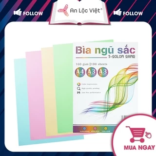 Giấy Bìa Màu Ngũ Sắc khổ A4 định lượng 160gsm (100 tờ/xấp)