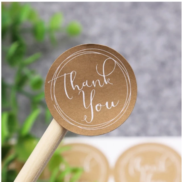 Sticker tem dán in chữ thank you giấy kraft bảng 12 miếng