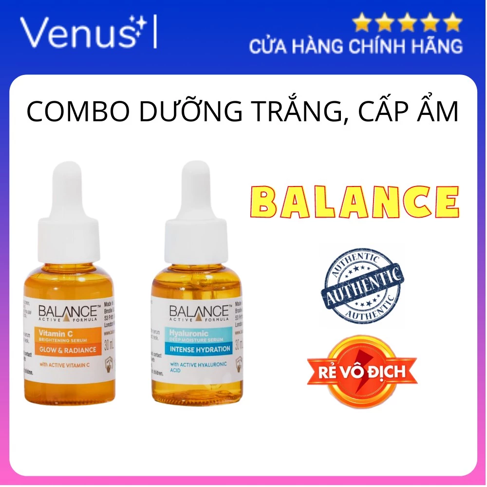 Combo Trắng da Cấp ẩm serum Vitamin C + serum Hyaluronic Balance Active Formula 30ml/chai