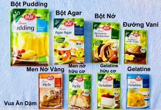 (Combo tổng hợp) Bột Gelatine / Pudding / Men nở / Bột Nở / Agar / Đường Vani hữu cơ Ruf