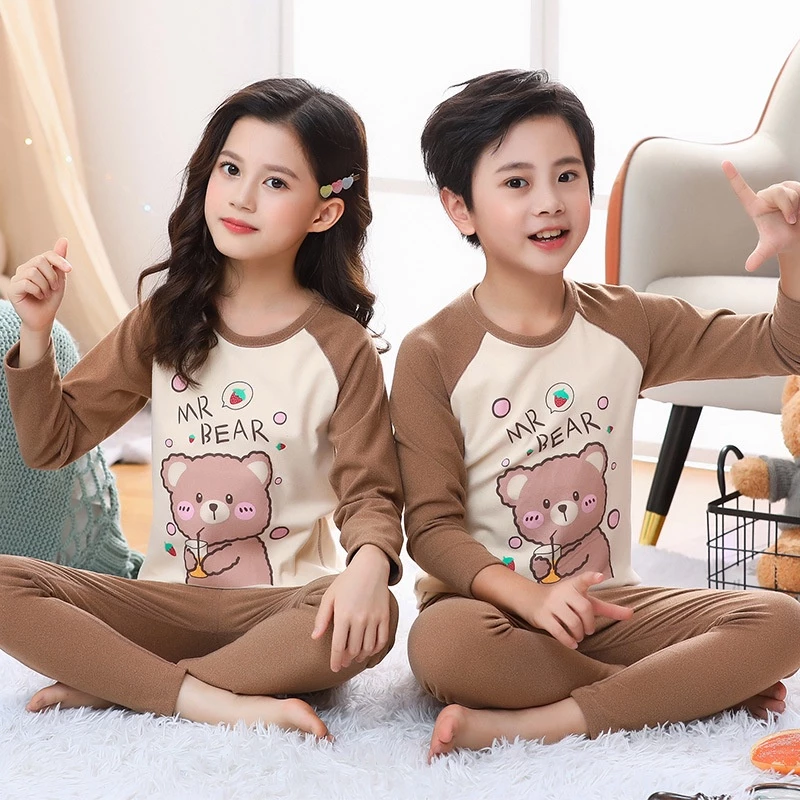 Bộ Đồ Ngủ Pijama Vải Nhung Mềm Mại Thời Trang Mùa Thu Cho Bé 100-180 Tuổi