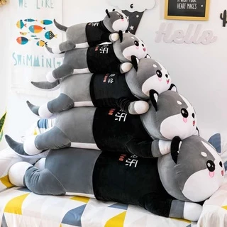 Gối ôm gấu bông mini hình thú mèo husky cho bé ôm ngủ kích thước 60cm - 1m5