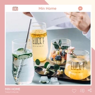 Cốc thuỷ tinh chịu nhiệt ly in chữ lucky may mắn uống nước sinh tố giá rẻ cute Minhome