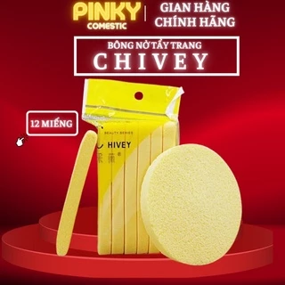 Bông nở tẩy trang Chivey 12 miếng, Bông mút bọt biển siêu mềm rửa mặt sạch Nhật Bản PLTPINKY