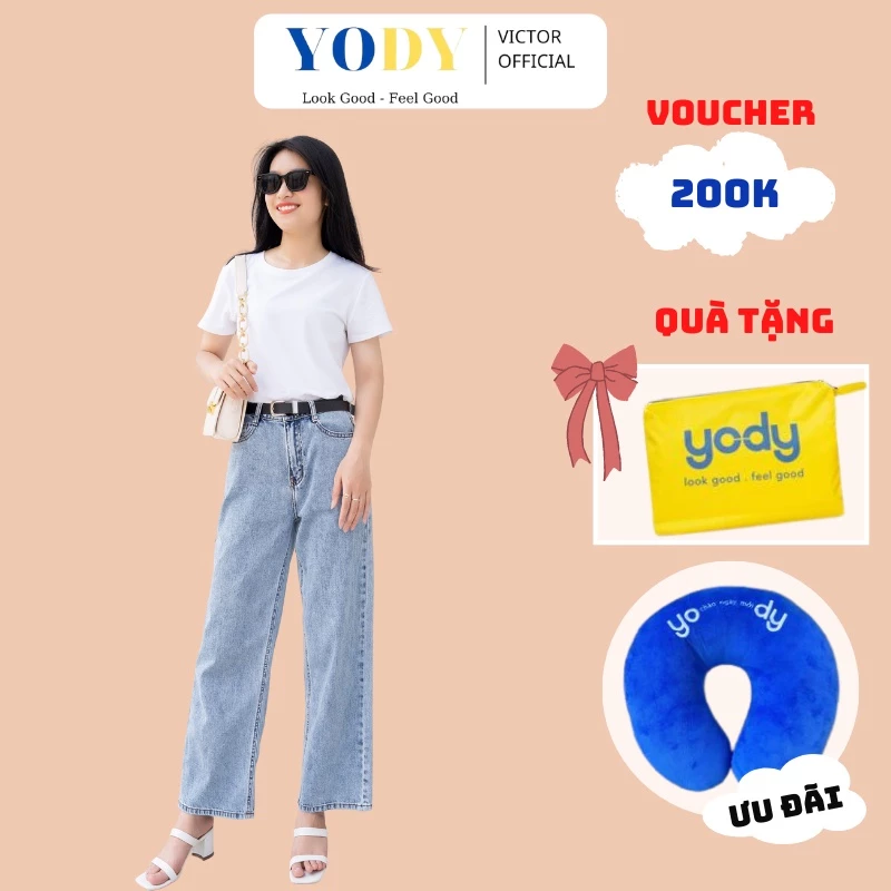 Quần Jean Nữ Dáng Suông YODY Cạp Liền Trơn Lưng Cao Co Giãn Tốt Tôn Dáng Giữ Form QJN4022