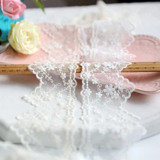 1m Họa Tiết Hoa Trắng Ren Phụ Kiện Lưới Thêu Cotton Ren Vải May Táo