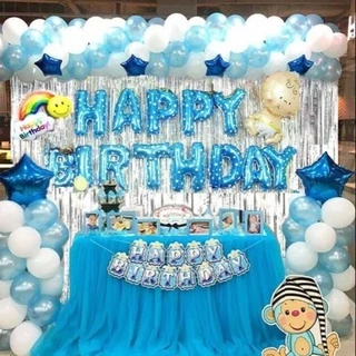 Combo Trang Trí Sinh Nhật 2 Rèm Kim Tuyến, Bóng Chữ Happy Birthday và 50 bong bóng tròn [HQ016]