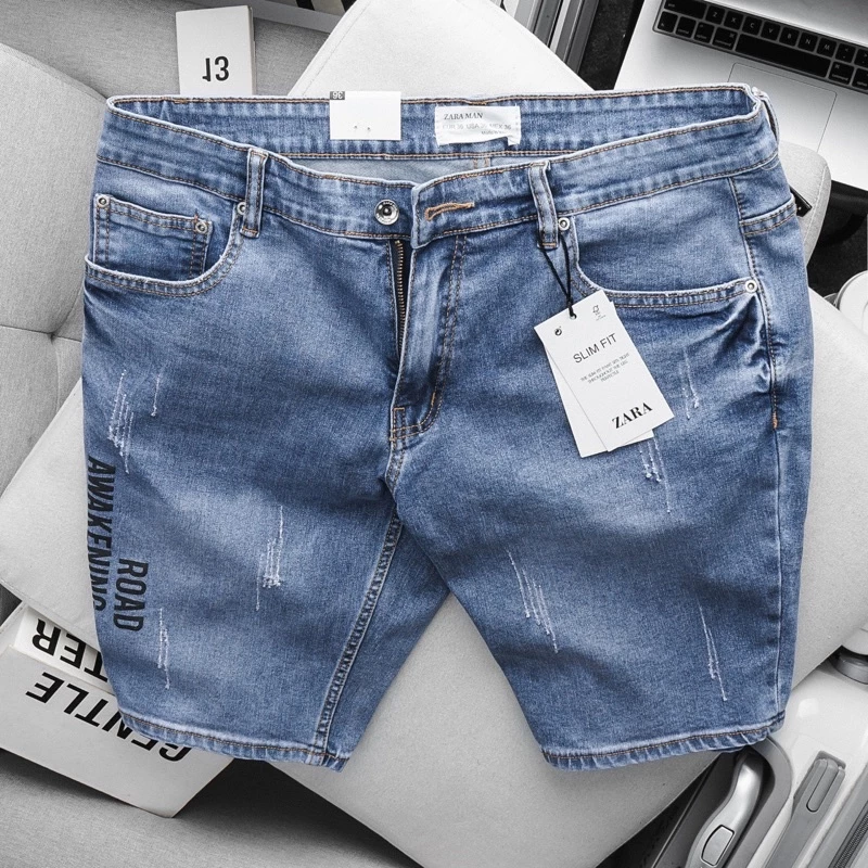 Quần short jean nam ống suông nhẹ bigsize xanh nhạt hàng xuất khẩu chất bò co giãn