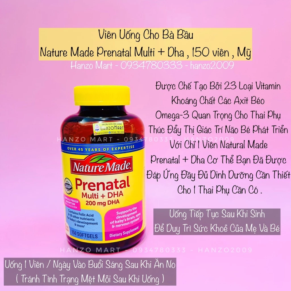 Viên Uống BÀ BẦU Nature Made – Prenatal Multi + DHA 150 Viên