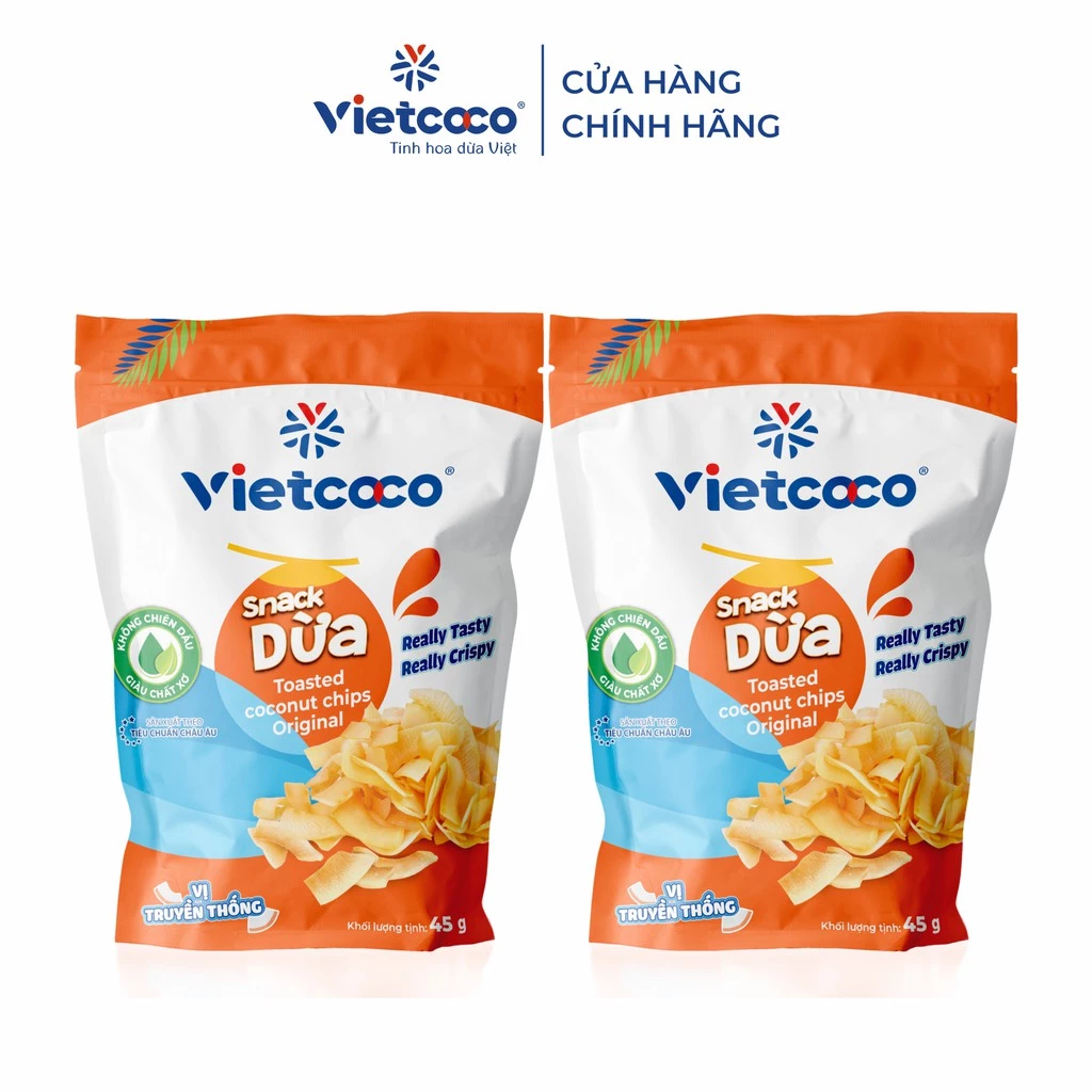 Combo 02 túi Snack dừa Vietcoco vị truyền thống 45gr/túi