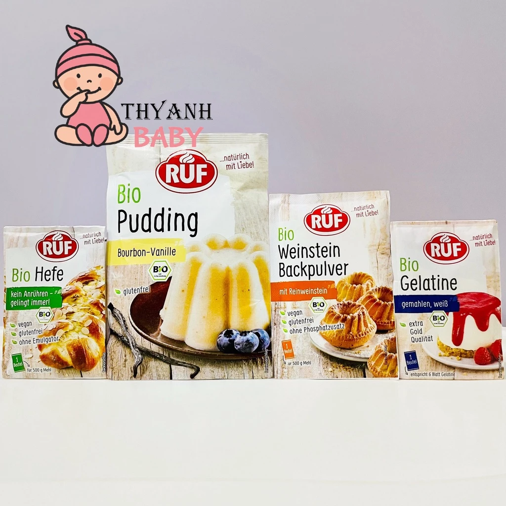 Các loại bột hữu cơ Gelatine hữu cơ Ruf, Pudding, Bột nở, Men nở, Đường hữu cơ cho bé